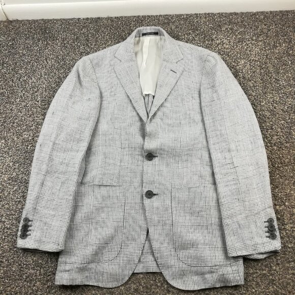 SuitSupply Sport Coat Blazer 36S Solbiati 100% Linen Glen Plaid Gray - Picture 2 of 15